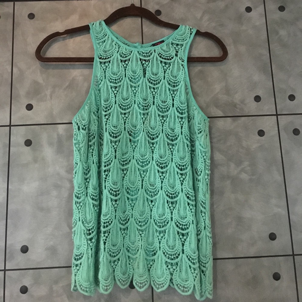 Teal Lace Open Back Tank